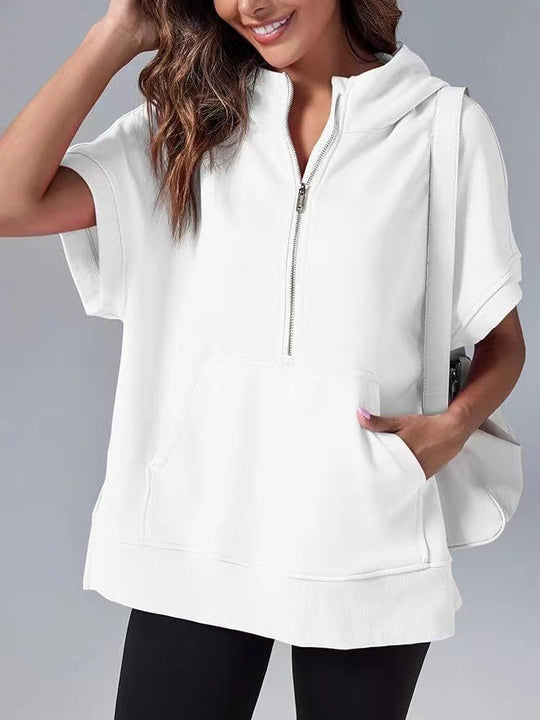 Damen Lichtgewicht Kapuzenpullover mit halbem Reißverschluss und Taschen EB