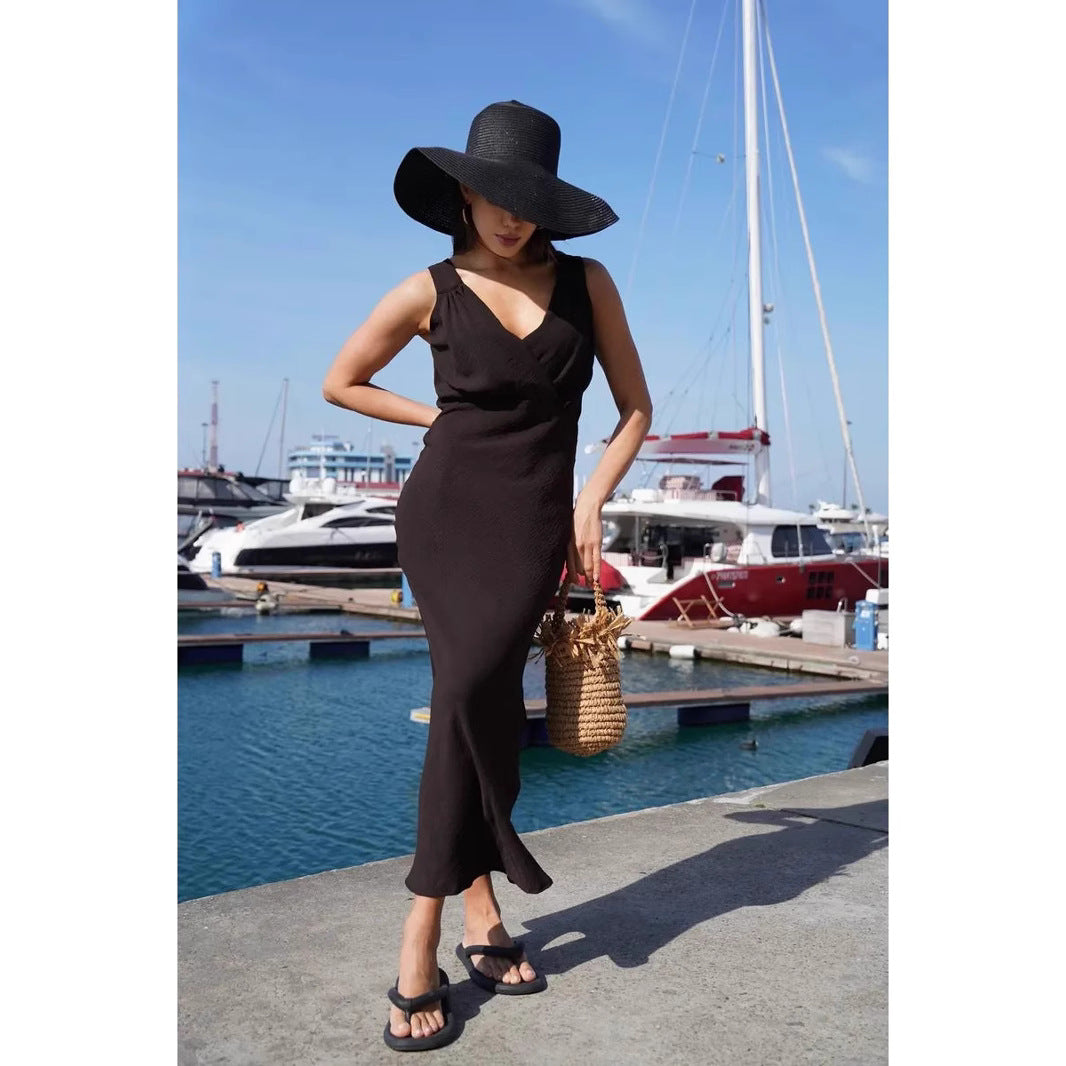 Damen Maxikleid mit schickem Wickeldesign und raffinierter Drapierung EB