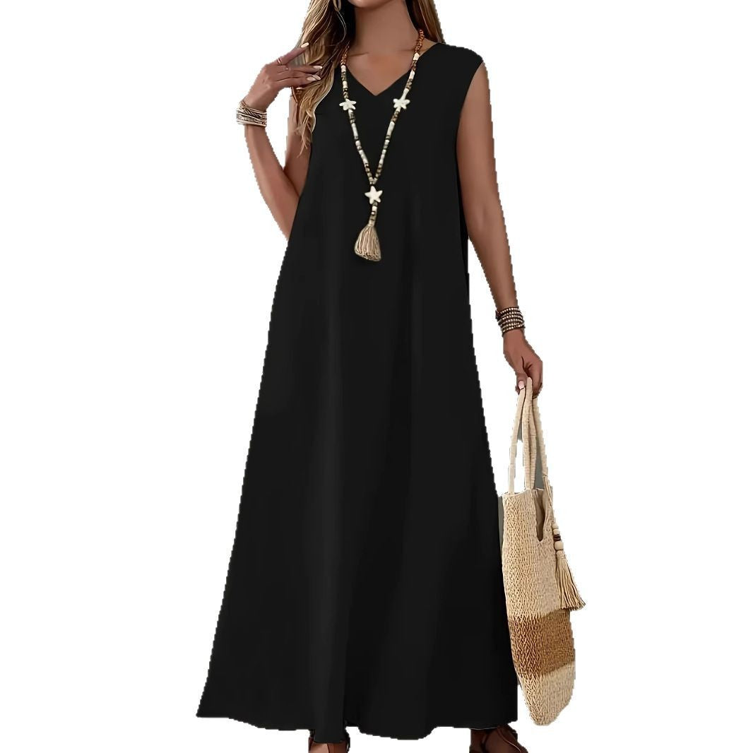Damen Maxikleid mit elegantem V-Ausschnitt und fließendem Schnitt EB