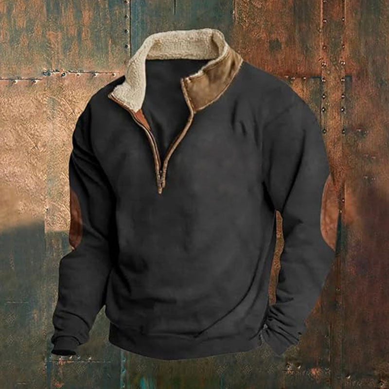 Herren Fleece-Pullover mit hohem Kragen und robusten applikationen EB