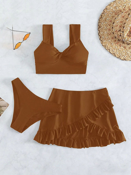 Damen Freizeit-Bikini-Set mit Wickelrock und stützenden Trägern EB