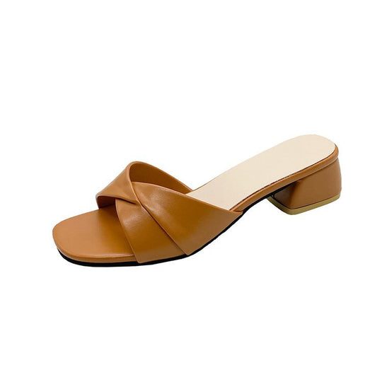 Damen elegante Mules mit gekreuzten Riemen und Blockabsatz EB