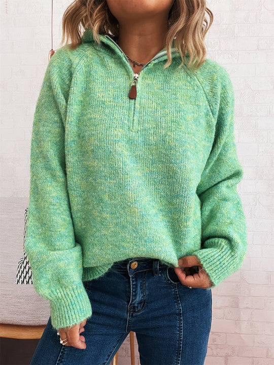 Damen kuscheliger Kapuzenpullover mit Zipper und modernem Rippdesign EB