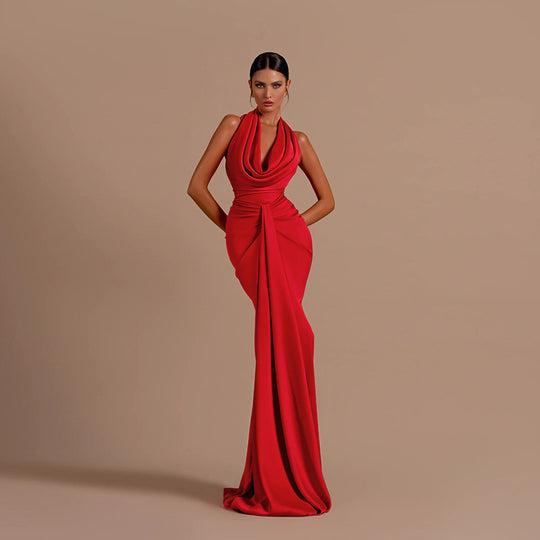 Damen Elegantes Wickel-Maxikleid mit tiefem V-Ausschnitt und figurbetonter Silhouette EB