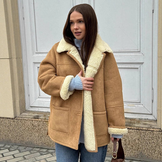 Damen Oversized Kunstfelljacke im lässigen Schnitt EB
