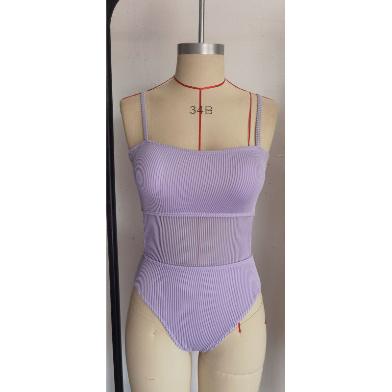 Damen Einteiler Badeanzug mit elegantem Rippendesign und figurschmeichelnder Silhouette EB