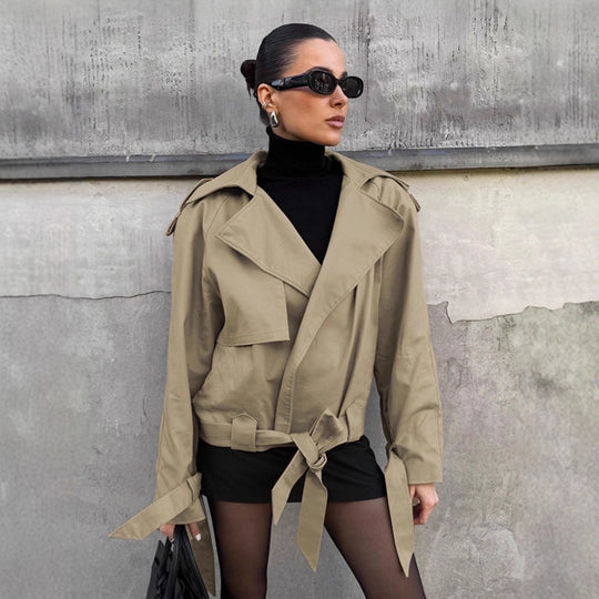 Damen lässige Utility-Jacke im Oversized-Schnitt mit taillierbarem Gürtel und praktischen Taschen EB