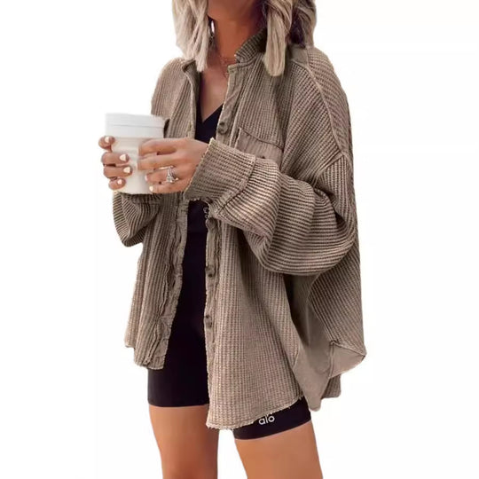 Damen oversized Waffelstruktur Hemdjacke EB