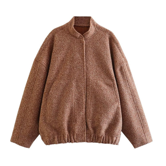 Damen flauschige Oversized-Jacke mit praktischen Taschen und elegantem Stehkragen EB