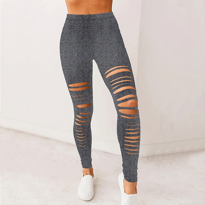 Damen Sportliche Leggings mit modischem Riss-Design EB