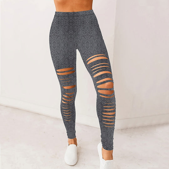 Damen Sportliche Leggings mit modischem Riss-Design EB