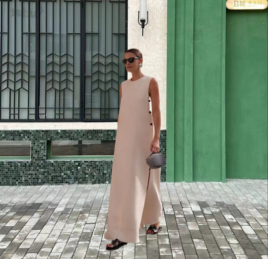 Damen Elegantes und vielseitiges Maxikleid mit Knopfdetails EB
