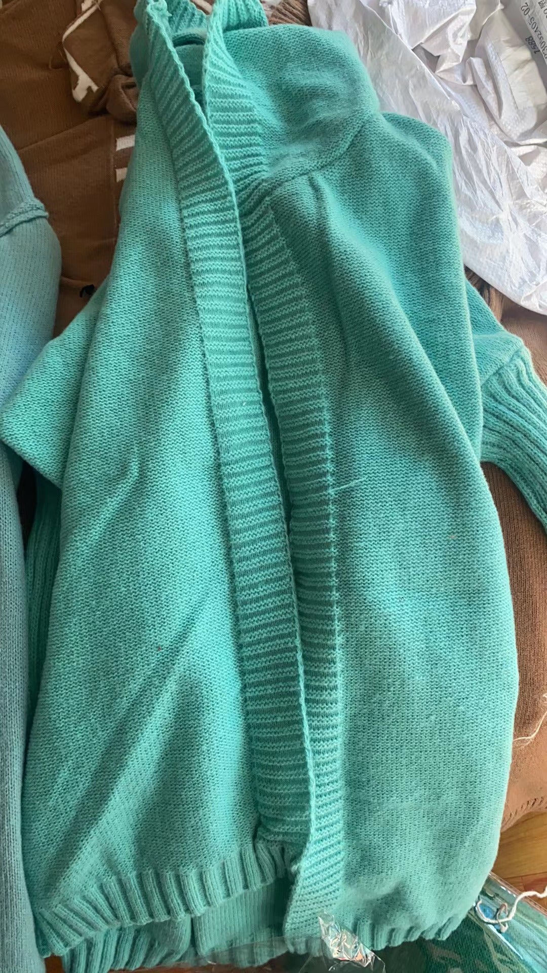 Damen Longline Kapuzen-Strickcardigan mit offener Front EB