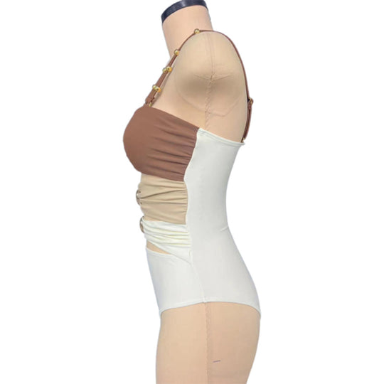 Damen Eleganter Bandeau-Badeanzug mit Raffungen und Schmuckdetails EB
