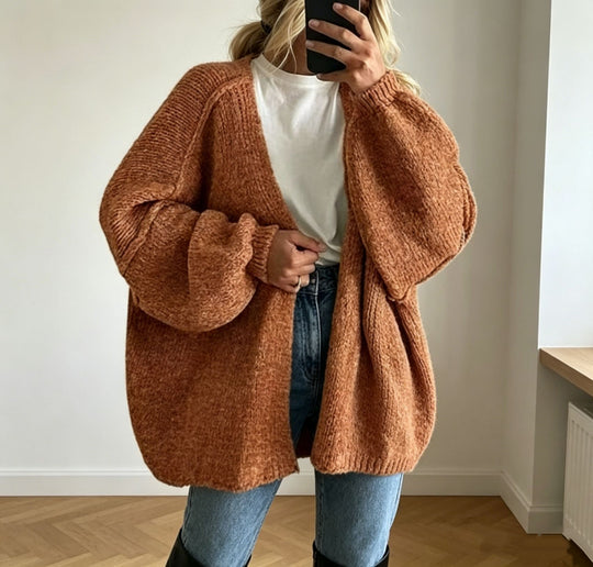 Damen Oversized Grobstrick-Cardigan mit weitem Ärmel EB