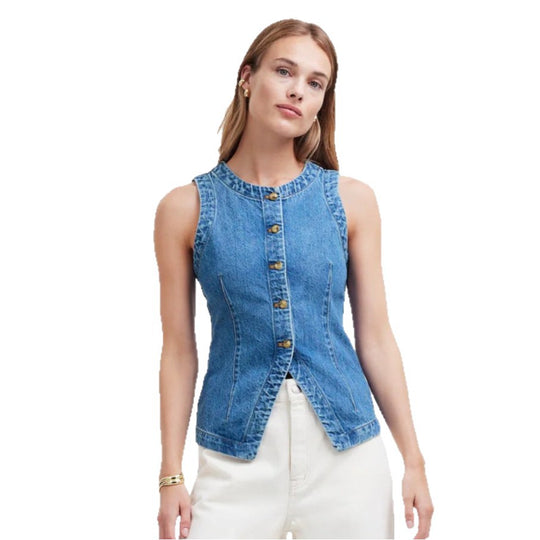 Damen Jeansweste mit Knopfleiste und seitlichen Eingrifftaschen EB
