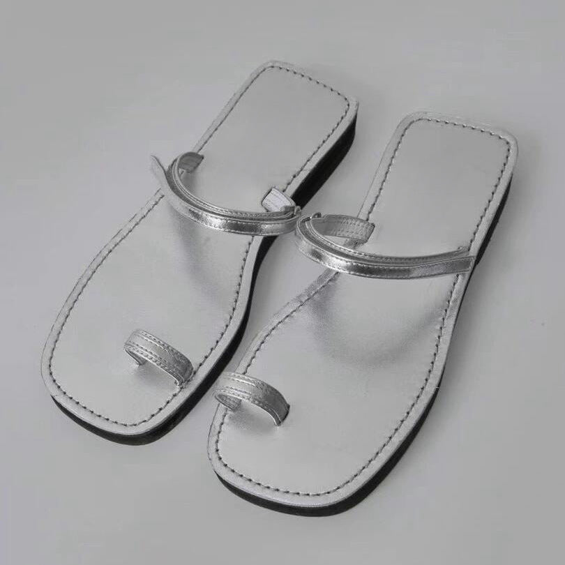 Damen Designer Zehentrenner-Sandalen mit modischem Metallic-Design und komfortablem Fußbett EB