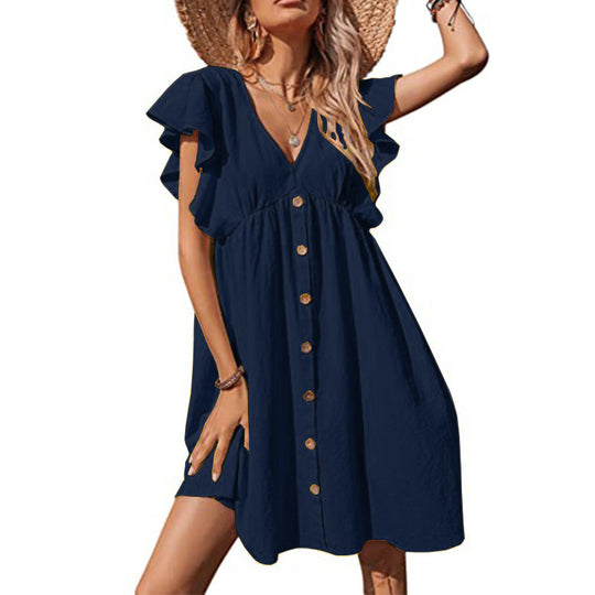 Damen Luftiges Sommerkleid mit verspielten Rüschendetails und Knopfverschluss EB