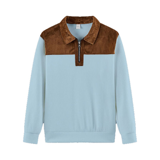 Unisex nan feinstrukturierter Strickpullover mit halbem Reißverschlusskragen und Samtbesatz EB