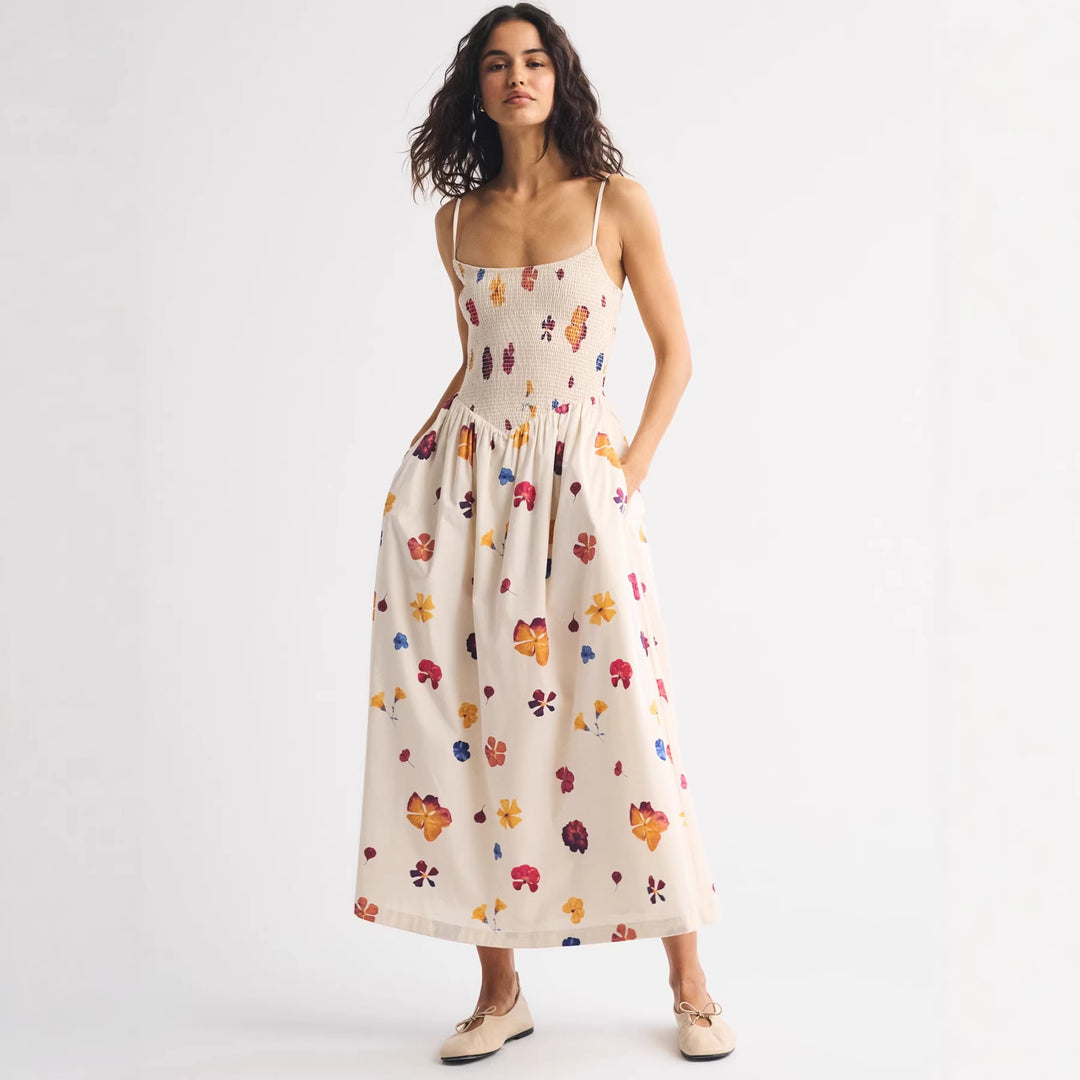 Damen Maxikleid mit floralem Design und elastischem Bund EB