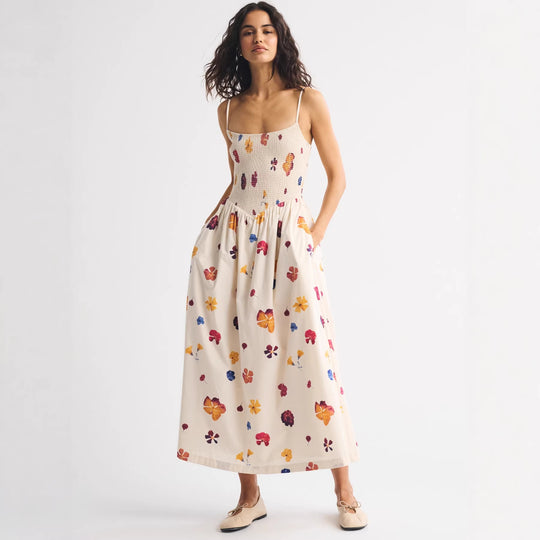 Damen Maxikleid mit floralem Design und elastischem Bund EB