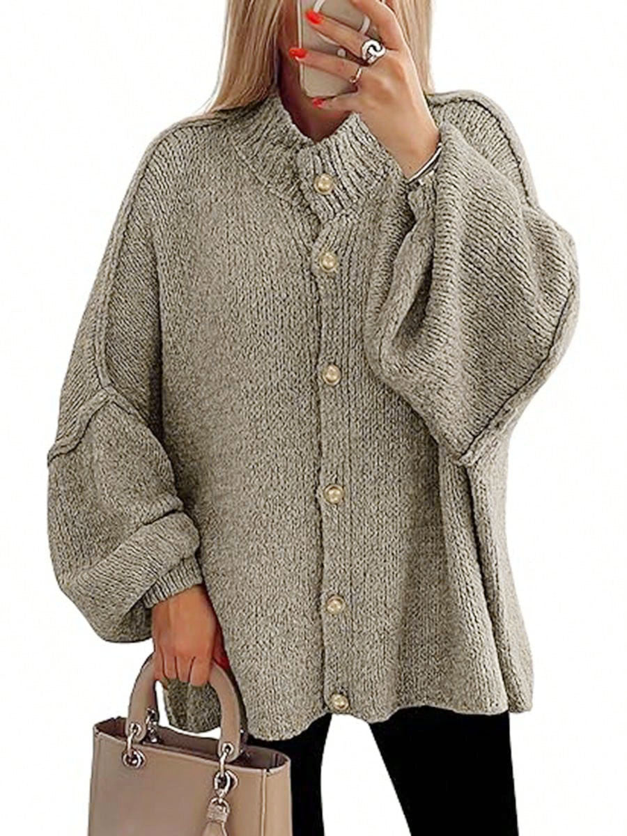 Damen oversized Strickjacke mit Knopfverschluss EB
