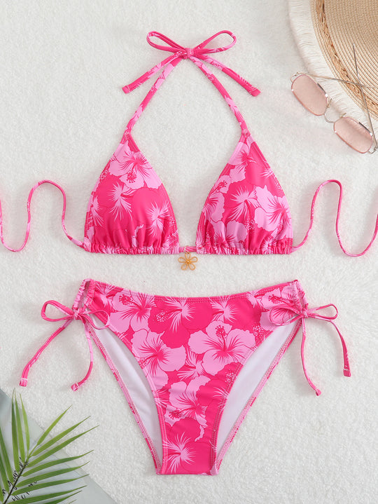 Damen Triangel-Bikini mit verspielten Floral-Details EB