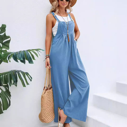 Damen lässiger Jumpsuit mit breiten Beinen und modischen Trägern EB