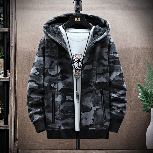 Herren lässige Kapuzenjacke mit strukturiertem Muster und warmem Innenfutter EB