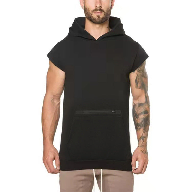 Herren Kapuzen-T-Shirt mit Ärmelloses Design und praktischer Fronttasche EB