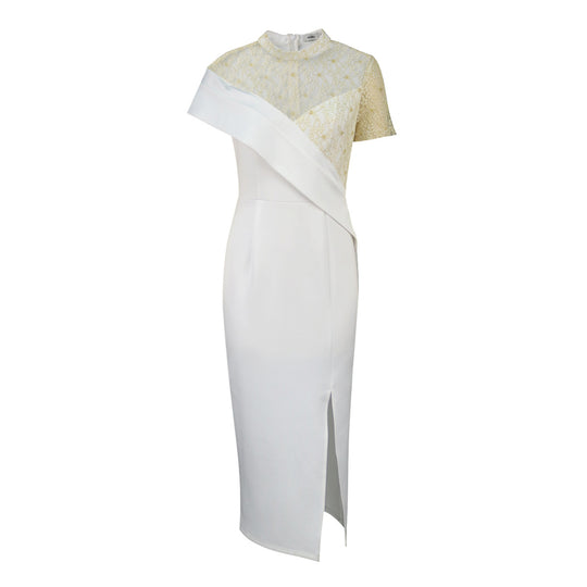 Damen Elegantes Hochzeitskleid mit transparentem Spitzenoberteil und asymmetrischem Design EB