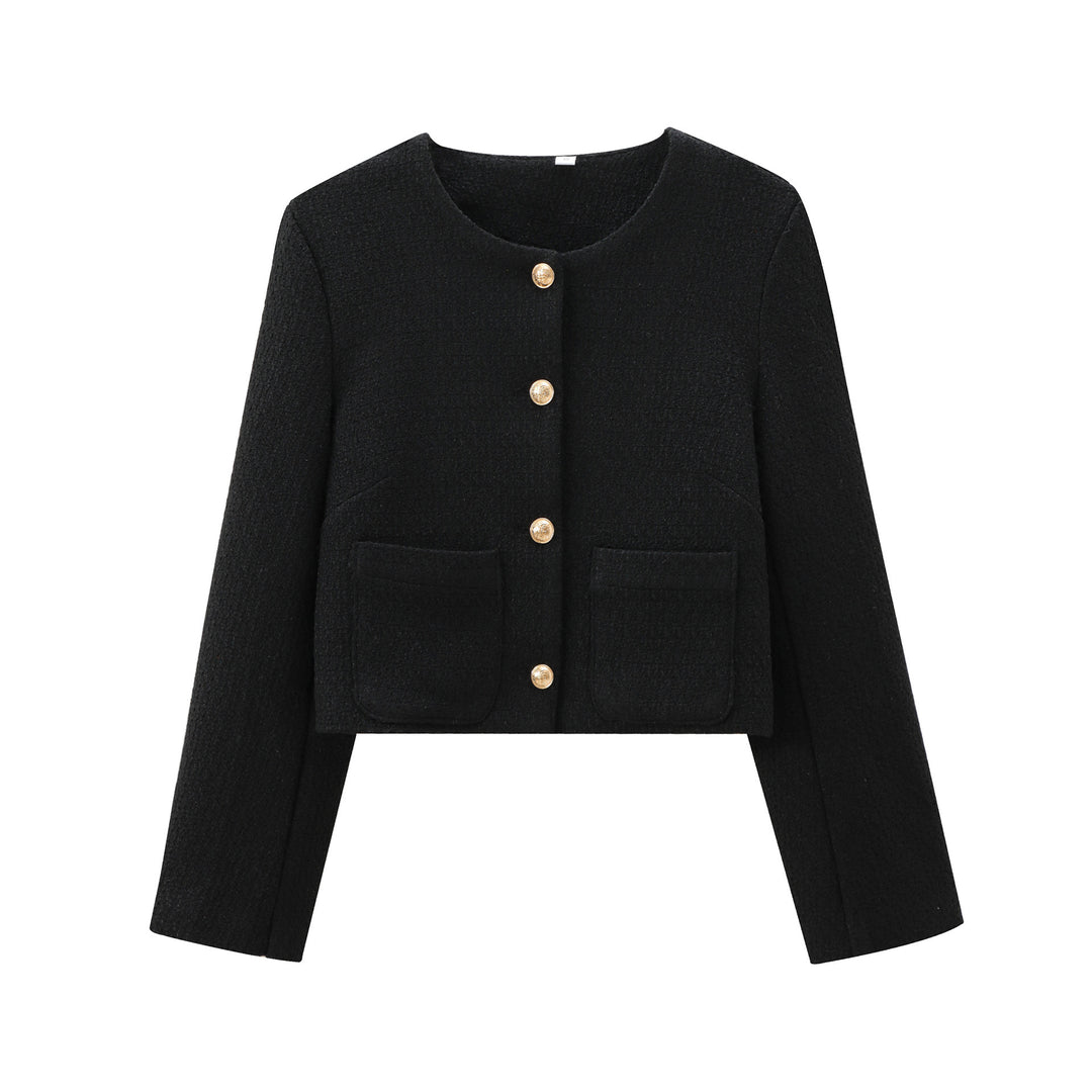Damen elegante Kurzjacke im strukturierten Tweed-Stil mit praktischen Taschen EB