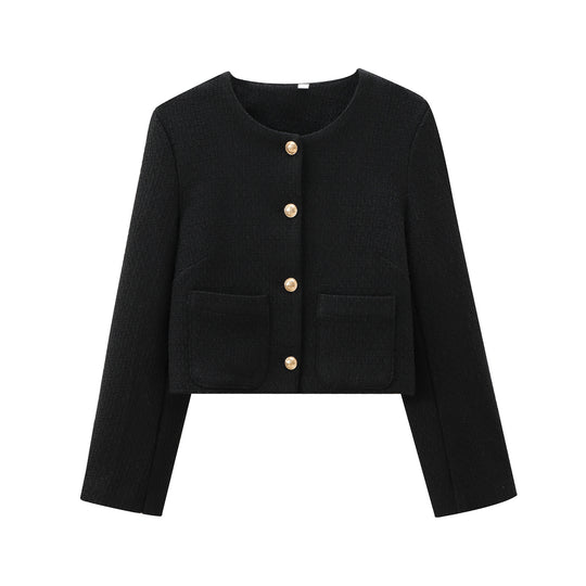 Damen elegante Kurzjacke im strukturierten Tweed-Stil mit praktischen Taschen EB
