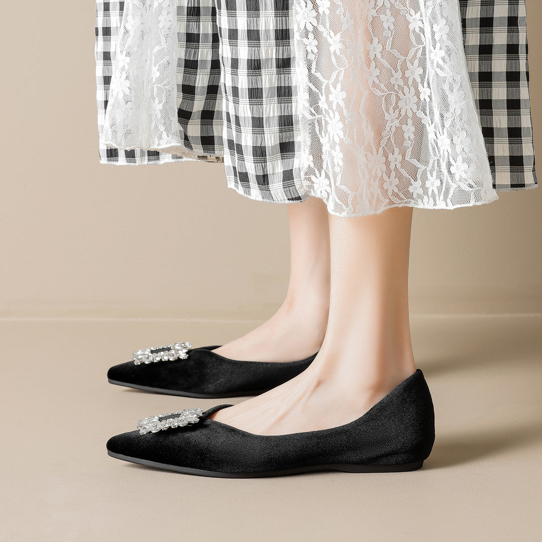 Damen elegante Ballerinas mit strassbesetztem Detail EB