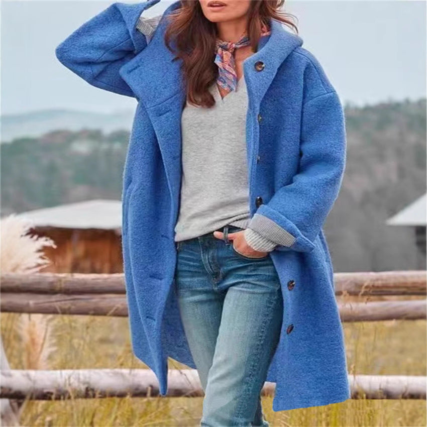 Damen Übergroßer Wollmantel mit stylischem Kragen und Knopfdetails EB