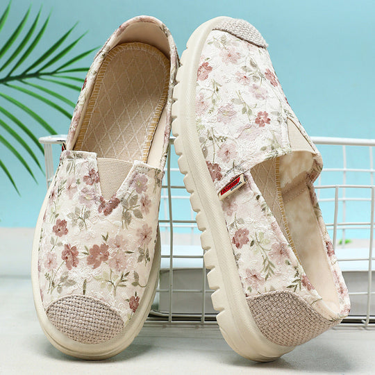 Damen nan floraler Slip-On Freizeit-Slipper mit gestrickter Zehenkappe und stoßdämpfender Leichtsohle EB