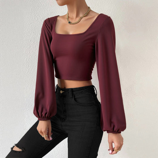 Damen formgebendes Cropped-Top mit quadratischem Ausschnitt und Ballonärmeln Eichborn Berlin