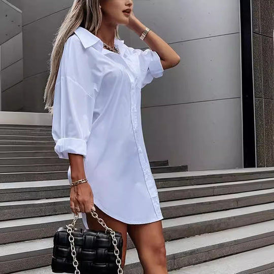 Damen chemisierter Oversized-Hemdblusenkleid EB