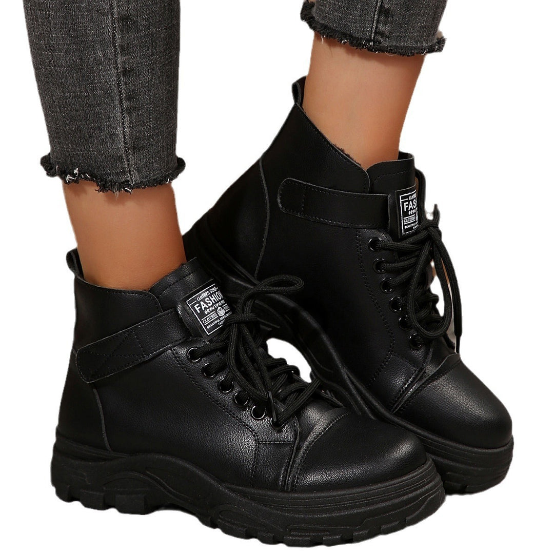 Damen modische Schnürstiefeletten mit hohem Kragen und robustem Profil EB
