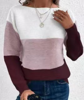 Damen bequemer Strickpullover mit modernem Farbblockdesign und lässigem Schnitt EB