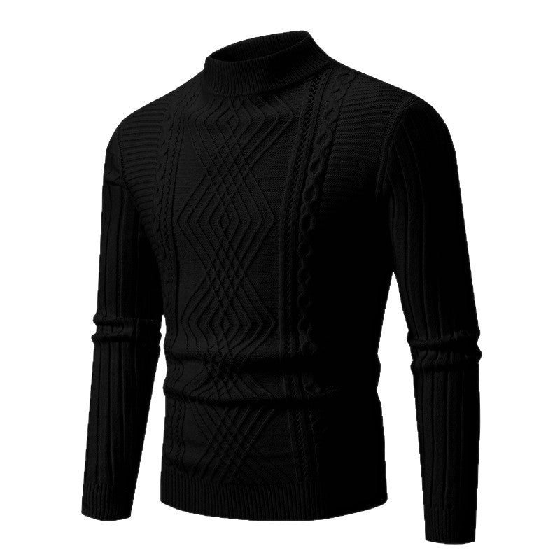 Herren eleganter Strickpullover mit modernem Zopfdesign und hohem Kragen EB