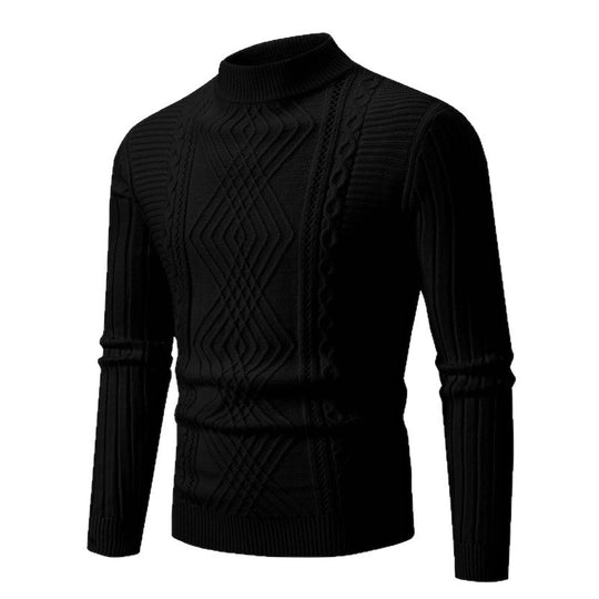 Herren eleganter Strickpullover mit modernem Zopfdesign und hohem Kragen EB