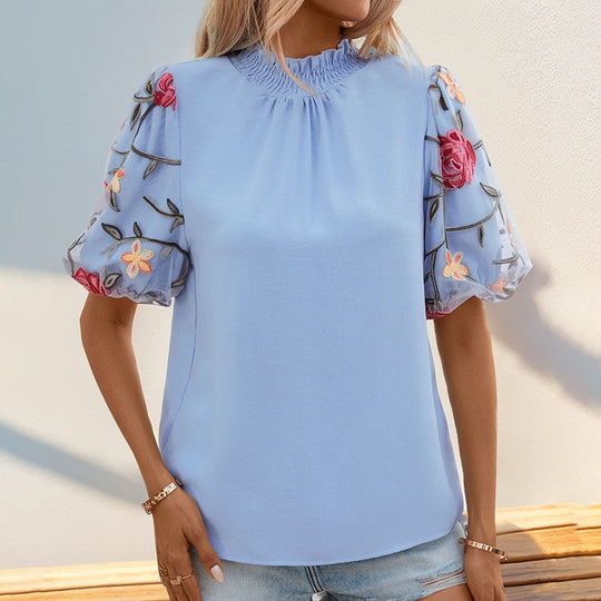 Damen Bluse mit floralen Spitzenärmel EB