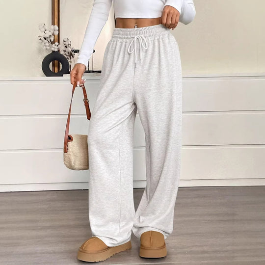 Damen nan weite High-Waist Loungehose mit elastischem Bund und Kordelzug EB
