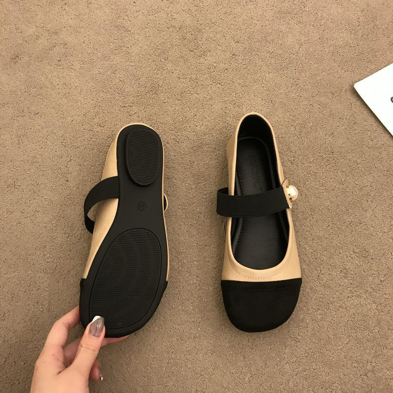 Damen Elegante Ballerina-Schuhe mit Perlenverzierung und bequemen Riemen EB