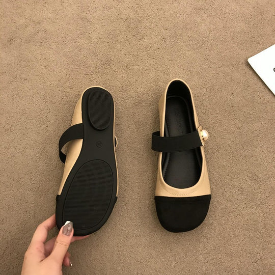 Damen Elegante Ballerina-Schuhe mit Perlenverzierung und bequemen Riemen EB