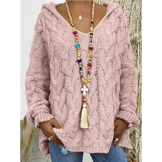 Damen Kapuzenpullover mit Zopfmuster und weitem Schnitt EB