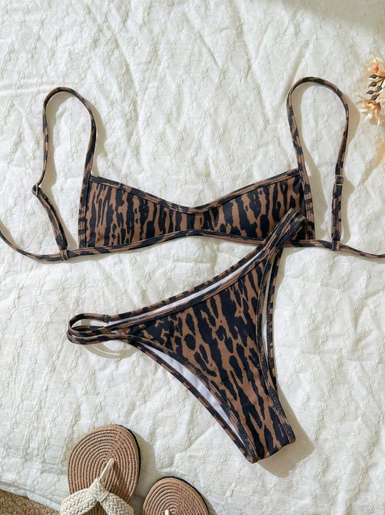 Damen Zweiteiliger Bikini mit elegantem Streifenmuster EB