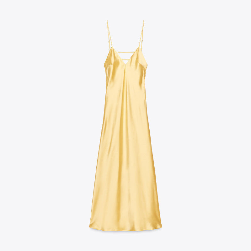 Damen Satin-Maxikleid mit zarten Trägern und elegantem Dekolleté EB