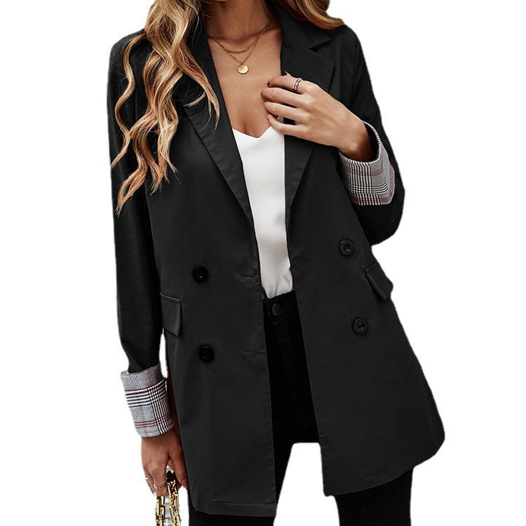 Damen Eleganter Doppelreiher Blazer mit kariertem Detail EB